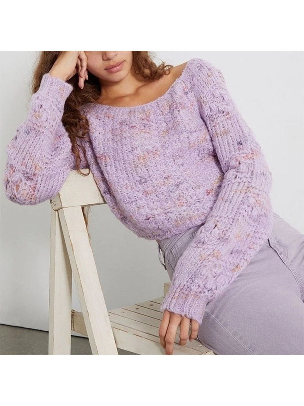 Free People Sunset Cloud Pullover Lavender Knit Sweater Size XS Cropped Boxy